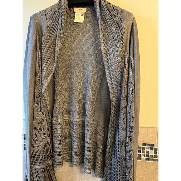 FUZZI Silk Taupe Yarn Open Lace Cardigan SZ S Made in Italy EUC - Picture 3 of 8
